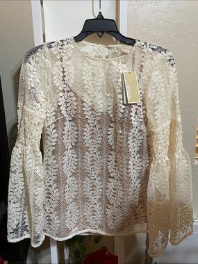 Michael Kors Cream Lace Bell-Sleeve Blouse
